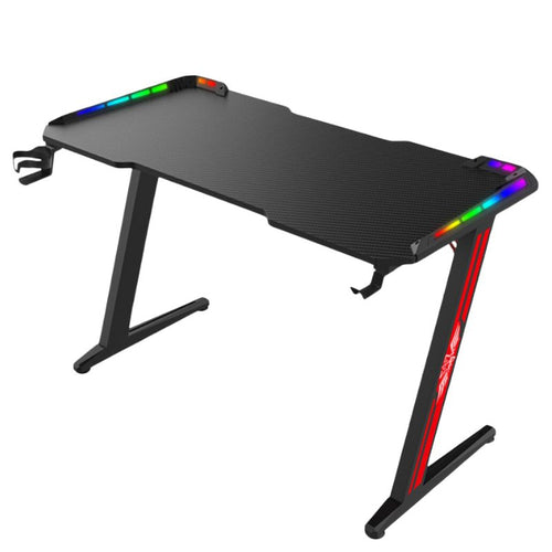 RGB Lights Gaming Desk,Z-Shaped Ergonomic for Pc, Workstation, Home, Office with Carbon Fiber Surface,Cup Holder and Headphone Hook,120×60×75cm