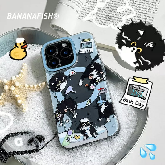 [MagSafe Compatible] Apple iPhone 15/Pro/Pro Max Banana Fish "Kitten's Bath Time" Illustrated Frosted Protective Case