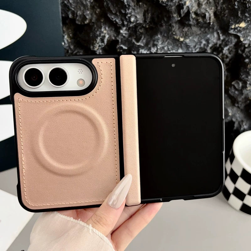 Load image into Gallery viewer, [MagSafe Compatible] Apple iPhone Ultra Foldable Series Hinge Protection Magnetic Shockproof Leather-Texture Protective Case
