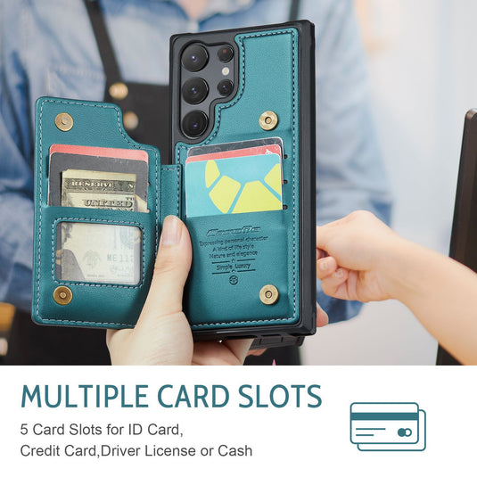 [With Card Slot] Samsung Galaxy S26/Plus/Ultra - RFID Flip Premium Leather Wallet Series Case