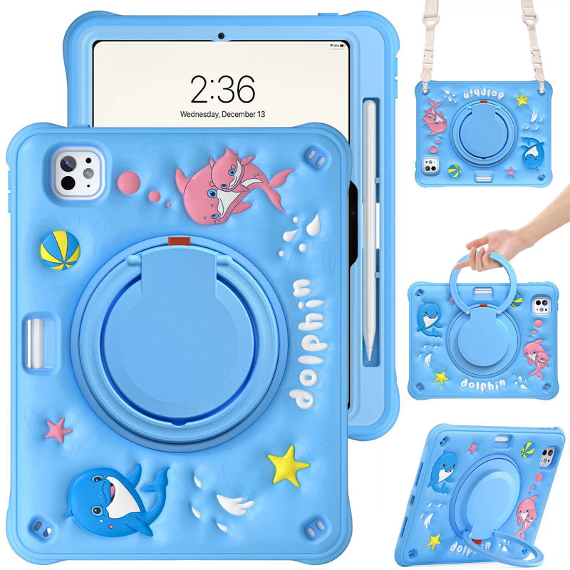 Load image into Gallery viewer, Apple iPad Air 4/5 10.9&#39;&#39; 4/5th Gen &amp; Pro 11-inch 1st/2nd/3rd/4th Gen 3D Cartoon Silicone Rugged 360°Rotating Hand Strap Stand Case
