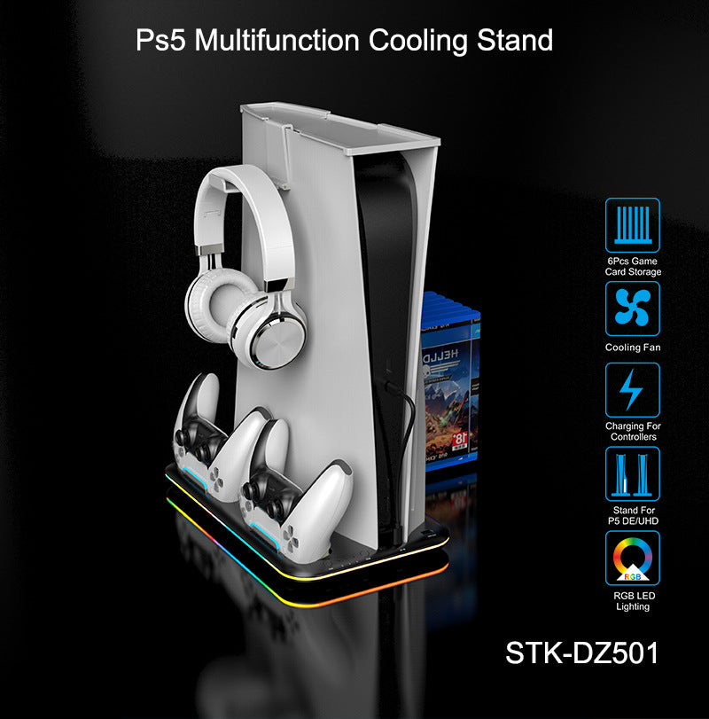 Load image into Gallery viewer, SONY PlayStation 5 / PS5 All-in-one Multifunction Charging Stand with Cooling Fan &amp; RBG Light Effect &amp; Disc Storage - Polar Tech Australia
