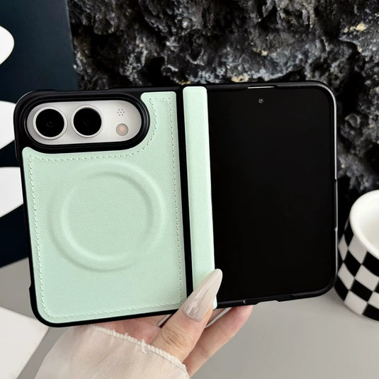[MagSafe Compatible] Apple iPhone Ultra Foldable Series Hinge Protection Magnetic Shockproof Leather-Texture Protective Case