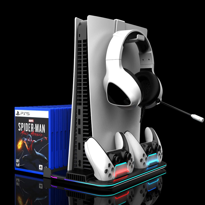 Load image into Gallery viewer, SONY PlayStation PS5 Slim &amp; PS5 Pro - All-in-one Multifunction Charging Stand with Cooling Fan &amp; RBG Light Effect &amp; Disc Storage
