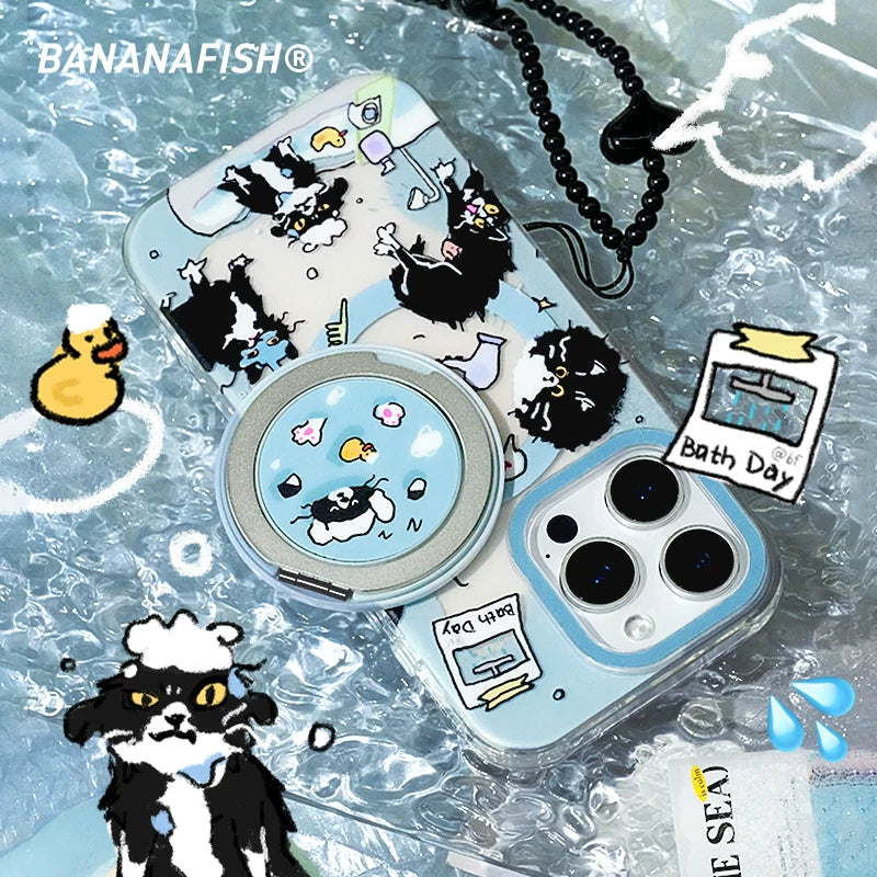 Load image into Gallery viewer, [MagSafe Compatible] Apple iPhone 15/Pro/Pro Max Banana Fish "Kitten's Bath Time" Illustrated Frosted Protective Case

