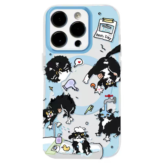 [MagSafe Compatible] Apple iPhone 15/Pro/Pro Max Banana Fish "Kitten's Bath Time" Illustrated Frosted Protective Case