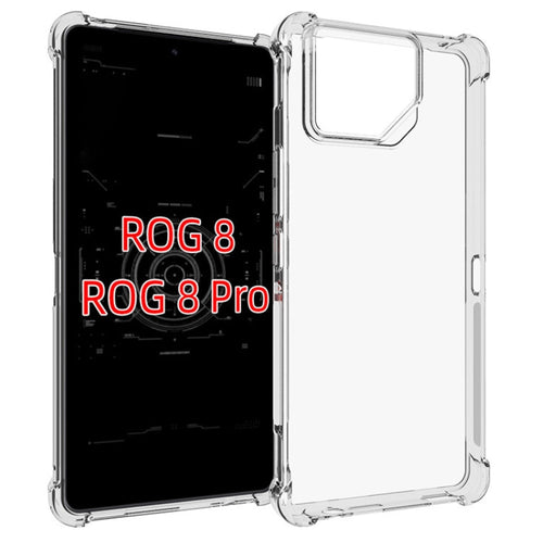 Asus ROG Phone 8/8 Pro - AirPillow Cushion Transparent Soft Clear TPU Four Corners Protective Case With 2PC 9H Tempered Glass Screen Protector