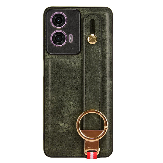 [With Ring Bracket][Built-in Wrist Wrap] Motorola Moto G04s Simple Retro Genuine Leather Series Case