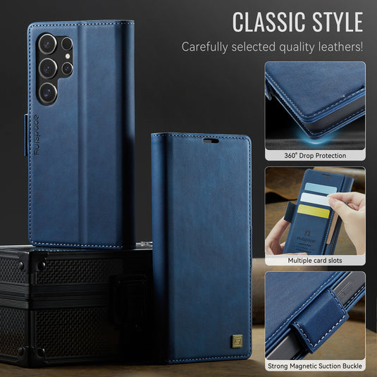 [With Card Slot] Samsung Galaxy S25/Plus/Ultra/Edge - Premium Leather Shockprppf Flip Case