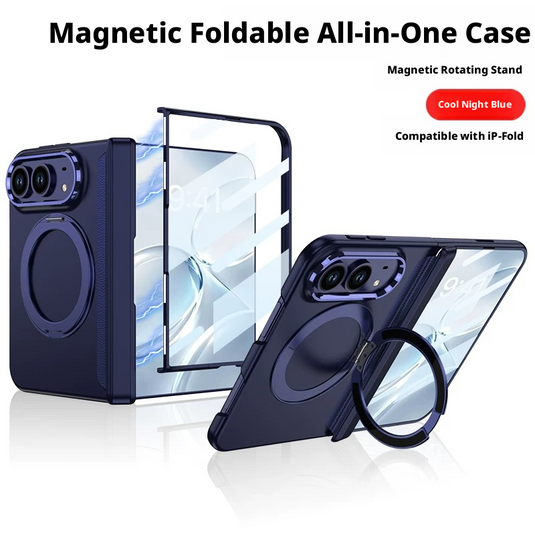 [MagSafe Compatible] Apple iPhone Fold/Ultra New-Style Soft-Touch Full-Coverage Protective Case with Magnetic Hinge & Rotating Stand
