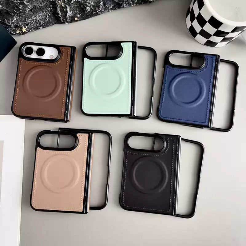 Load image into Gallery viewer, [MagSafe Compatible] Apple iPhone Ultra Foldable Series Hinge Protection Magnetic Shockproof Leather-Texture Protective Case
