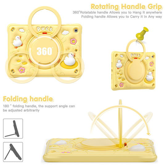 Apple iPad Air 4/5 10.9'' 4/5th Gen & Pro 11-inch 1st/2nd/3rd/4th Gen 3D Cartoon Silicone Rugged 360°Rotating Hand Strap Stand Case