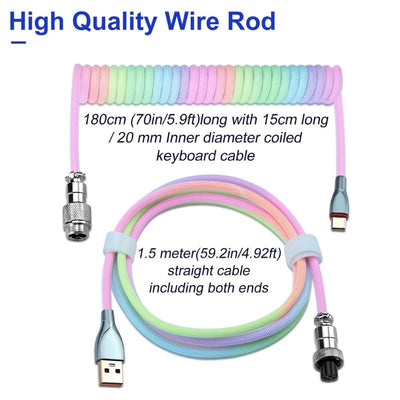 Custom Coiled 1.8M USB C Cable for Gaming Keyboard, Double-Sleeved Mechanical Keyboard Cable with Detachable Metal Aviator - i-Station Mobile Phone & Electronic Device Repair and Accessories