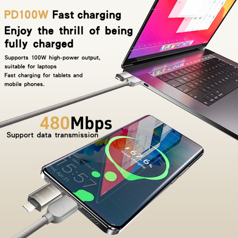 Load image into Gallery viewer, [4in1] 240W Lightning Magnetic Cable Fast Charging for Apple iPhone 16 Pro Max / 16 Pro / 16 Plus PVC Braided Type-C Charger Cord 1.2M
