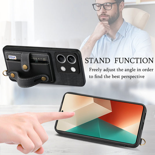 [With Wrist Strap][With Card Slot] Xiaomi Redmi Note 12 4G/5G/Pro 5G/Pro+ 5G Premium Leather Kickstand Shockproof Wallet Series Case