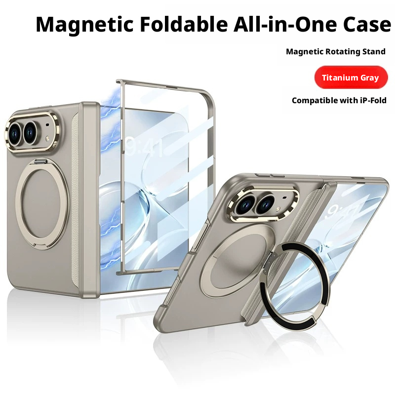 Load image into Gallery viewer, [MagSafe Compatible] Apple iPhone Fold/Ultra New-Style Soft-Touch Full-Coverage Protective Case with Magnetic Hinge &amp; Rotating Stand
