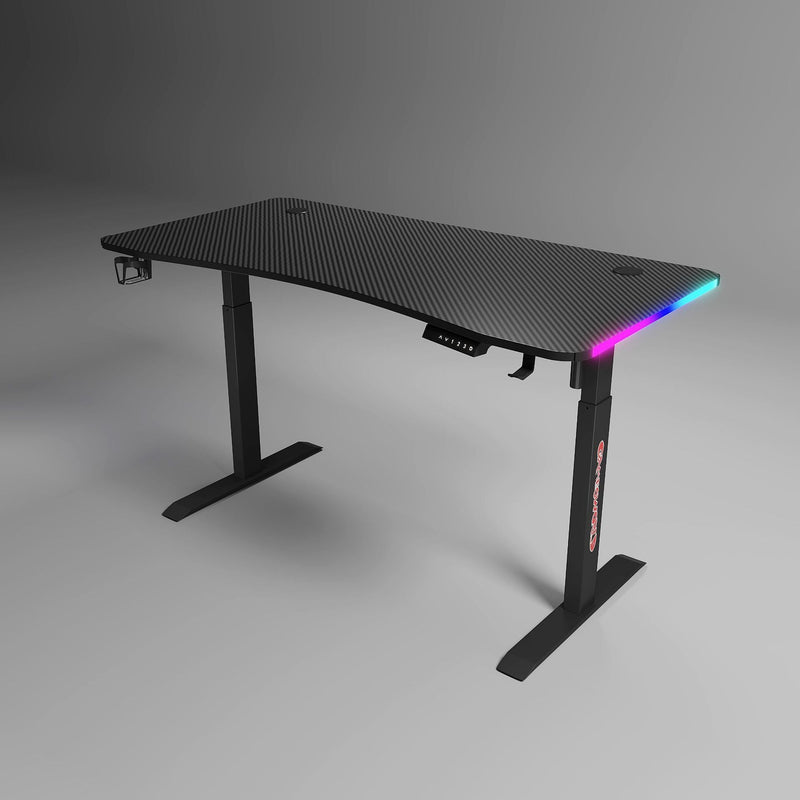 Load image into Gallery viewer, [Motorized Adjustable] Large Gaming Desk Table with RBG LED Lights Carbon Fiber Surface with Cup Holder &amp; Headphone Hook - Polar Tech Australia
