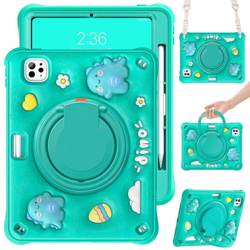 Load image into Gallery viewer, Apple iPad Air 4/5 10.9&#39;&#39; 4/5th Gen &amp; Pro 11-inch 1st/2nd/3rd/4th Gen 3D Cartoon Silicone Rugged 360°Rotating Hand Strap Stand Case
