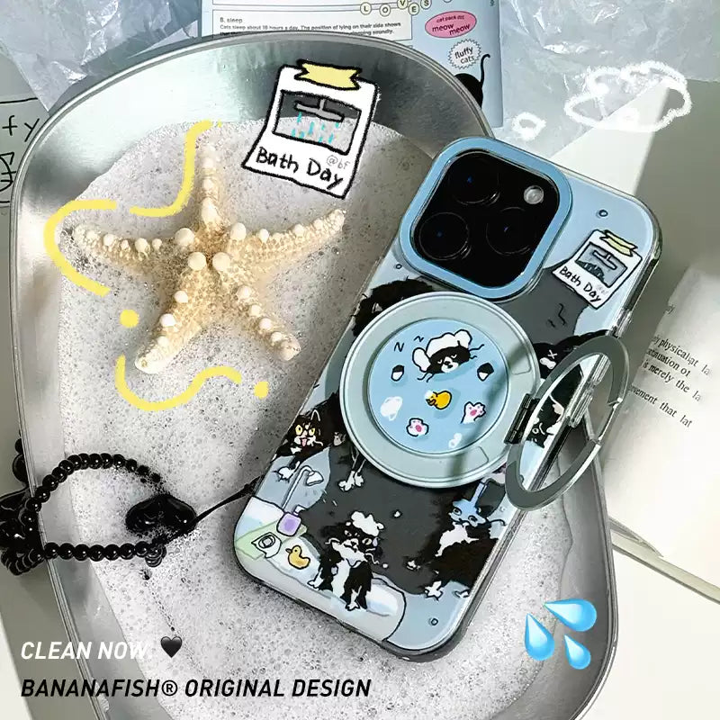 Load image into Gallery viewer, [MagSafe Compatible] Apple iPhone 15/Pro/Pro Max Banana Fish "Kitten's Bath Time" Illustrated Frosted Protective Case
