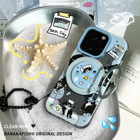[MagSafe Compatible] Apple iPhone 15/Pro/Pro Max Banana Fish "Kitten's Bath Time" Illustrated Frosted Protective Case