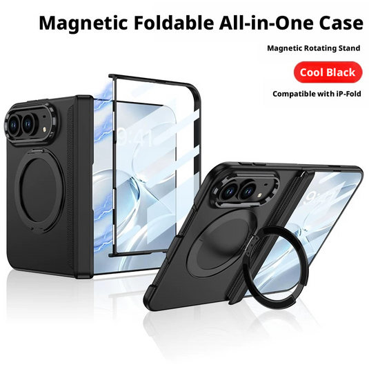 [MagSafe Compatible] Apple iPhone Fold/Ultra New-Style Soft-Touch Full-Coverage Protective Case with Magnetic Hinge & Rotating Stand