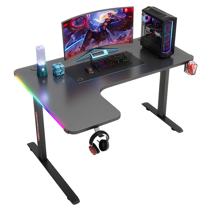 Load image into Gallery viewer, Large Left Corner Gaming Desk with RBG LED Lights Carbon Fiber Surface with Cup Holder &amp; Headphone Hook - Polar Tech Australia
