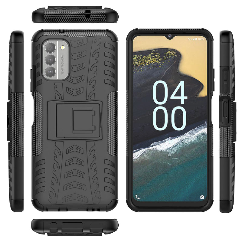 Load image into Gallery viewer, Nokia G300 - Shield With Kickstand Hard PC Back Cover Soft TPU Dual Layer Protection Case With 2PC 9H Tempered Glass Screen Protector
