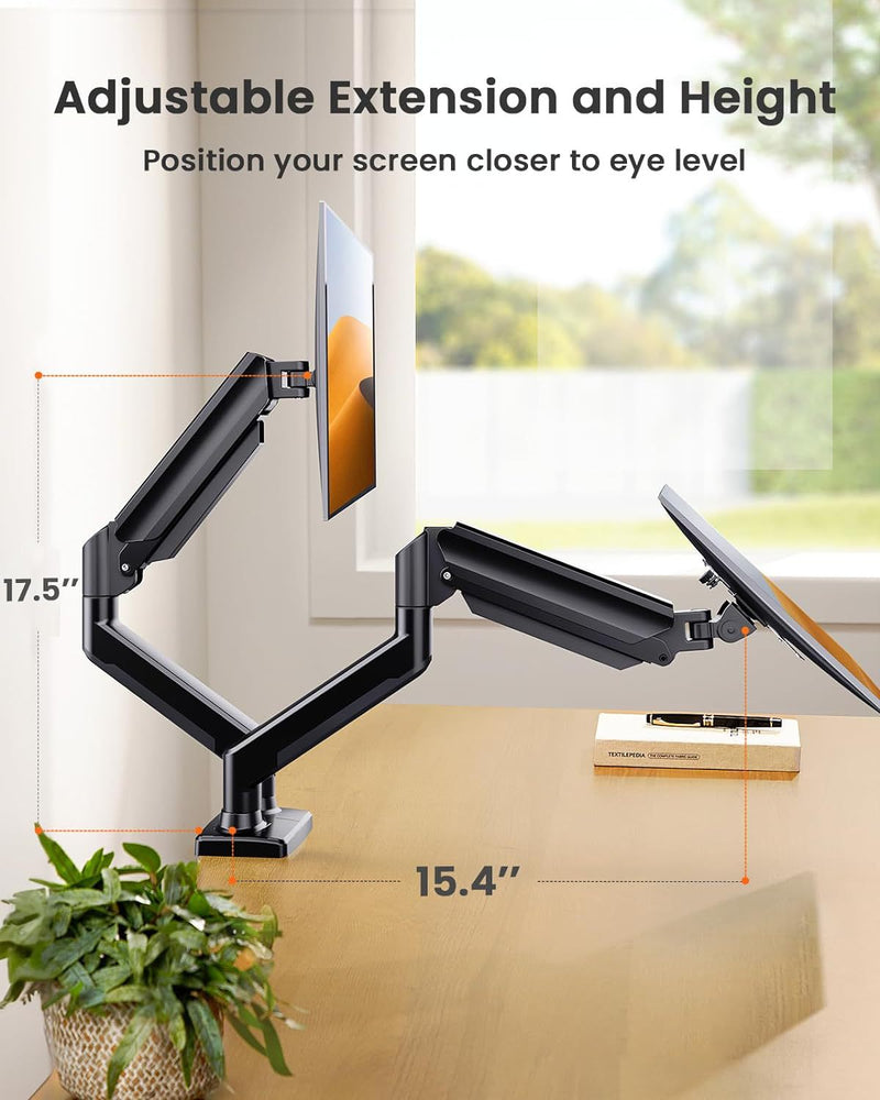 Load image into Gallery viewer, Dual Monitor 360° rotate Stand for Desk, Adjustable Gas Spring Double Monitor Mount Holds Max Load 22 lbs and 13-32 Inch Screens, Monitor Arms for 2 Monitors with C-clamp&amp; Grommet
