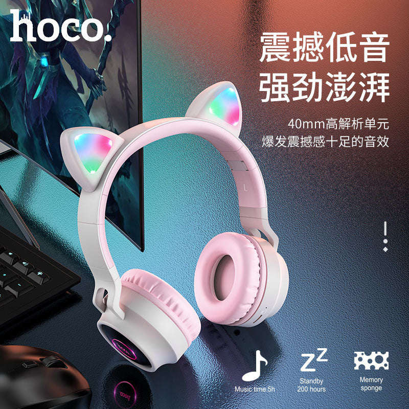 Load image into Gallery viewer, [W27] HOCO Wireless RBG Light Effect Cat Ear Cute Style Girl Gaming Earphone Earpod Headphone - Polar Tech Australia
