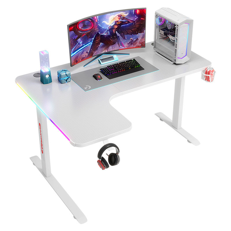 Load image into Gallery viewer, RGB LED Left Corner Gaming Desk Computer Home Office Writing Desk Racer Table Carbon Fiber Table with Cup Holder and Headphone Hook
