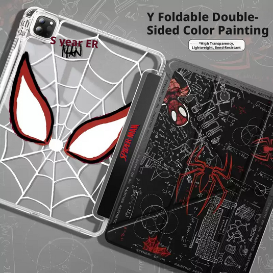 Apple iPad Air 11-inch M2/M3/M4 (2024/2025/2026) Spider-Man Web Y-Fold 360° Rotating Stand Shockproof Flip Cover Case