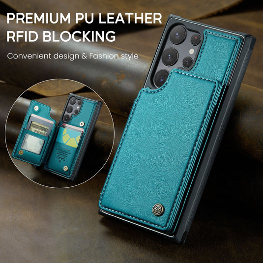 [With Card Slot] Samsung Galaxy S26/Plus/Ultra - RFID Flip Premium Leather Wallet Series Case