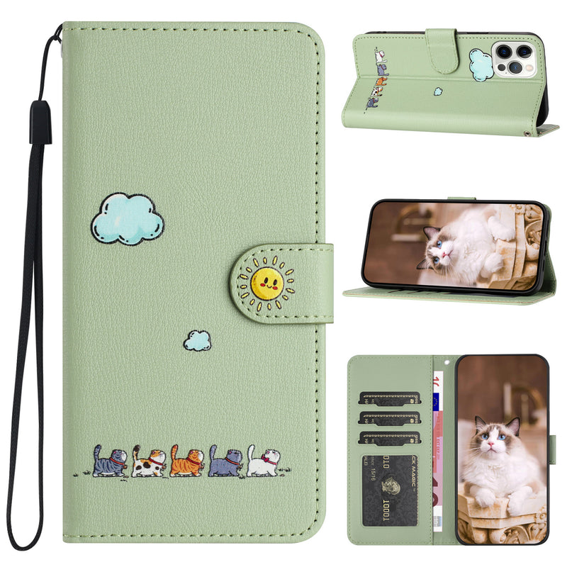 Load image into Gallery viewer, [With Card Slot] Apple iPhone 15/Plus/Pro/Pro Max Cartoon Flip Genuine Leather Series Case
