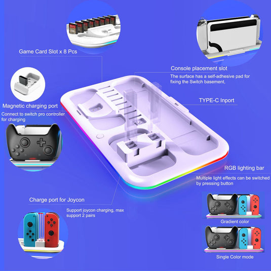 Nintendo Switch All-in-one Multifunction Charging Stand with Cooling Fan & RBG Light Effect & Disc Storage - Polar Tech Australia