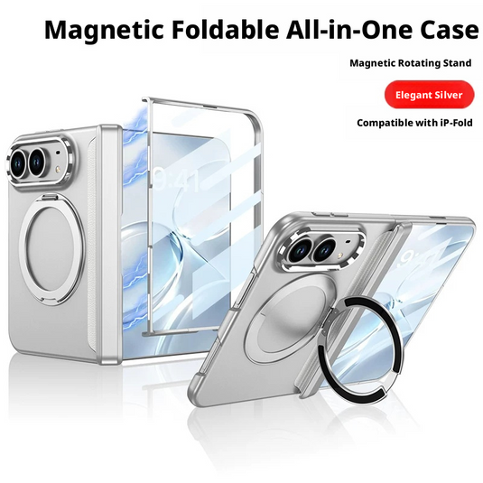 [MagSafe Compatible] Apple iPhone Fold/Ultra New-Style Soft-Touch Full-Coverage Protective Case with Magnetic Hinge & Rotating Stand