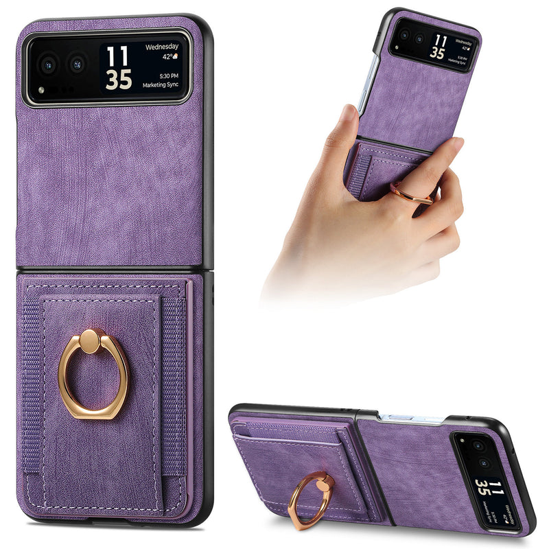 Load image into Gallery viewer, [With Ring Bracket] Motorola Moto Razr 60 PU Vegan Leather Card Slot Protective Case
