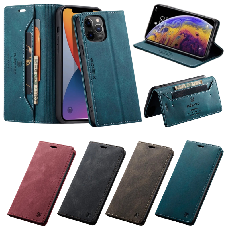 Load image into Gallery viewer, [With Card Slot][Adjustable Bracket] Apple iPhone X/XS/XS Max/XR - Foldable Anti-slip Anti-drop PU Leather Flip Wallet Series Stand Case
