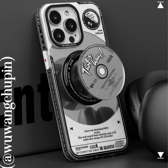 [With Pop Socket] Apple iPhone 16/15/14 - Vintage CD Player Style  TPU Protection Case