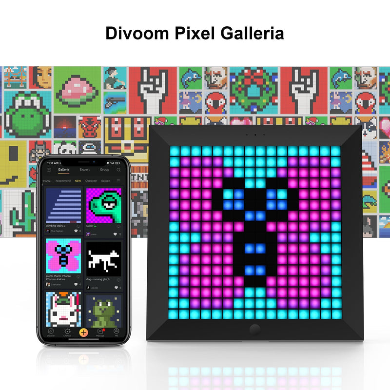 Load image into Gallery viewer, Divoom Pixoo - Pixel Art Digital Picture Frame with 16x16 LED Display APP Control Clock Box - Desk Mount for Gaming Room &amp; Bedside Table
