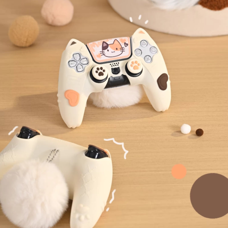 Load image into Gallery viewer, PlayStation PS5 DualSense Controller Silicone Protective Case with Calico Cat Ears – Cute Design for Kids

