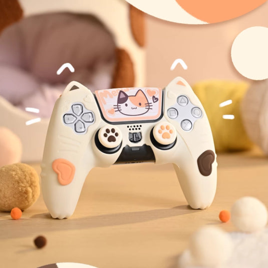PlayStation PS5 DualSense Controller Silicone Protective Case with Calico Cat Ears – Cute Design for Kids
