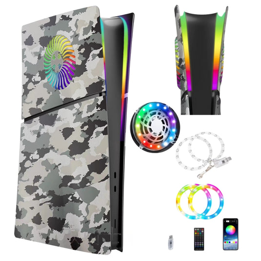 Sony PlayStation PS5 Slim Disc & Digital Edition Camo Matte Console Shell Cover with Venting Holes, Dust Filter & RGB Light Strip – Easy Installation