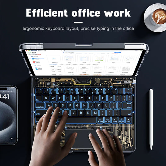 Apple iPad Pro 11" & Air 4/5 10.9" & Air 6 11" - 180 Degree Rotation Magic Cyberpunk Style Transparent Keyboard Case - Polar Tech Australia