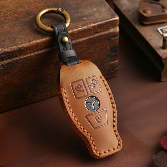 Mercedes Benz Handcrafted Genuine Leather Car Key Fob Protective Cover Case For Benz A, B, C, E, S-Class, GLC, GLE, GLK - i-Station Mobile Phone & Electronic Device Repair and Accessories