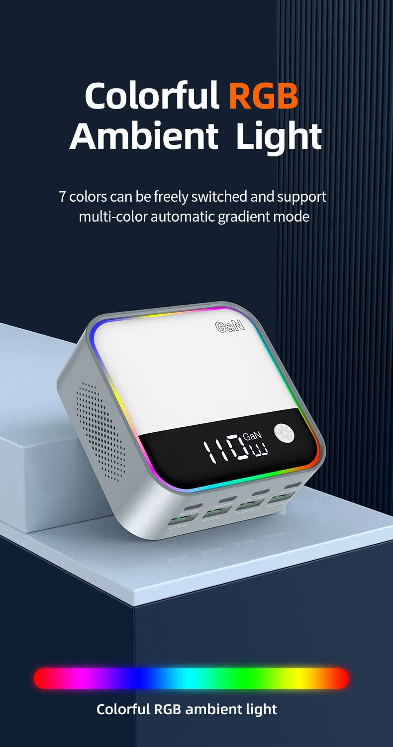 Load image into Gallery viewer, [120W GaN][RGB Light] Universal Phone Tablet Laptop MacBook PD+QC 8 Ports USB Type-C Wall Charger Desktop Home Office Charging Station Power Adapter (AU Plug) - Polar Tech Australia
