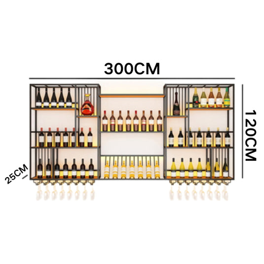 Modern Industrial Wall-Mounted Wine & Spirits Rack with LED Lighting and Hanging Wine Glass Holder - i-Station Mobile Phone & Electronic Device Repair and Accessories