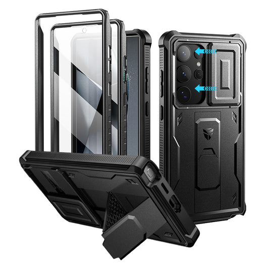 [Built-in Stand][Dustproof Lens Cap]Samsung Galaxy S24/Ultra/Plus/FE - Heavy Duty Defender Armor Drop Proof Stand Case