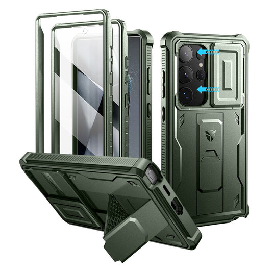 [Built-in Stand][Dustproof Lens Cap]Samsung Galaxy S24/Ultra/Plus/FE - Heavy Duty Defender Armor Drop Proof Stand Case