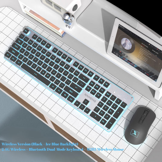 Xinmeng Dual-Mode Keyboard – 104-Key Linear/Tactile Switches, Water-Drop Keycaps, Silent Typing, LED Backlight, Metal Panel