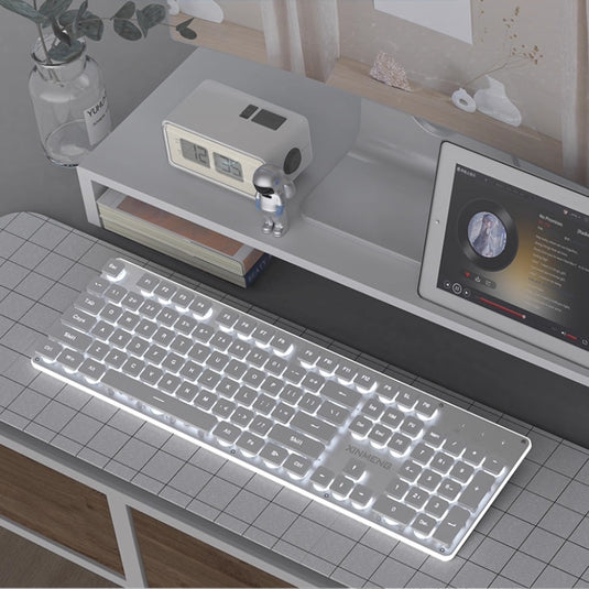 Xinmeng Dual-Mode Keyboard – 104-Key Linear/Tactile Switches, Water-Drop Keycaps, Silent Typing, LED Backlight, Metal Panel